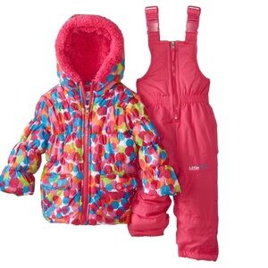 Big Chill Girls Snow Suit Ski Jacket & Bibs Multi Dot Pink NWT | Size 12 Months